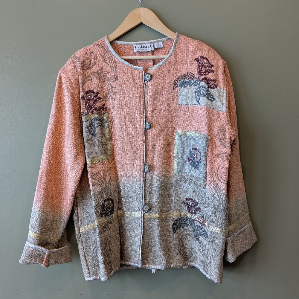 Vtg Flashback Boho Patchwork Embroider Floral Pin… - image 1